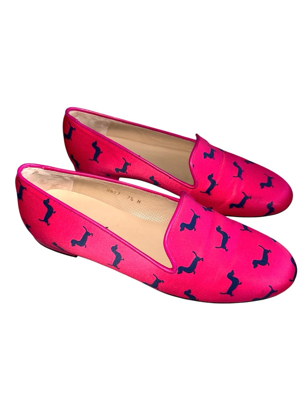Jon Josef Satin and leather Slip-On magenta Dachshund Cute dog printed Loafers